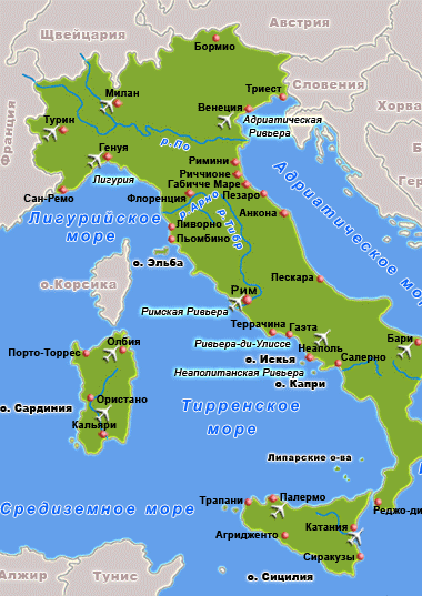 Карта курортов Италии на море